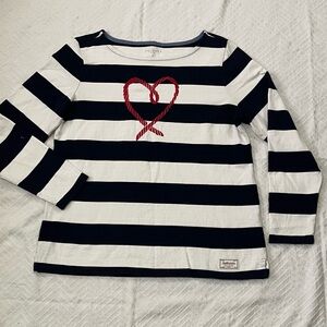 Talbots Nautical Stripe Blouse Rope Heart Boat Neck  Sz PL Petite Large